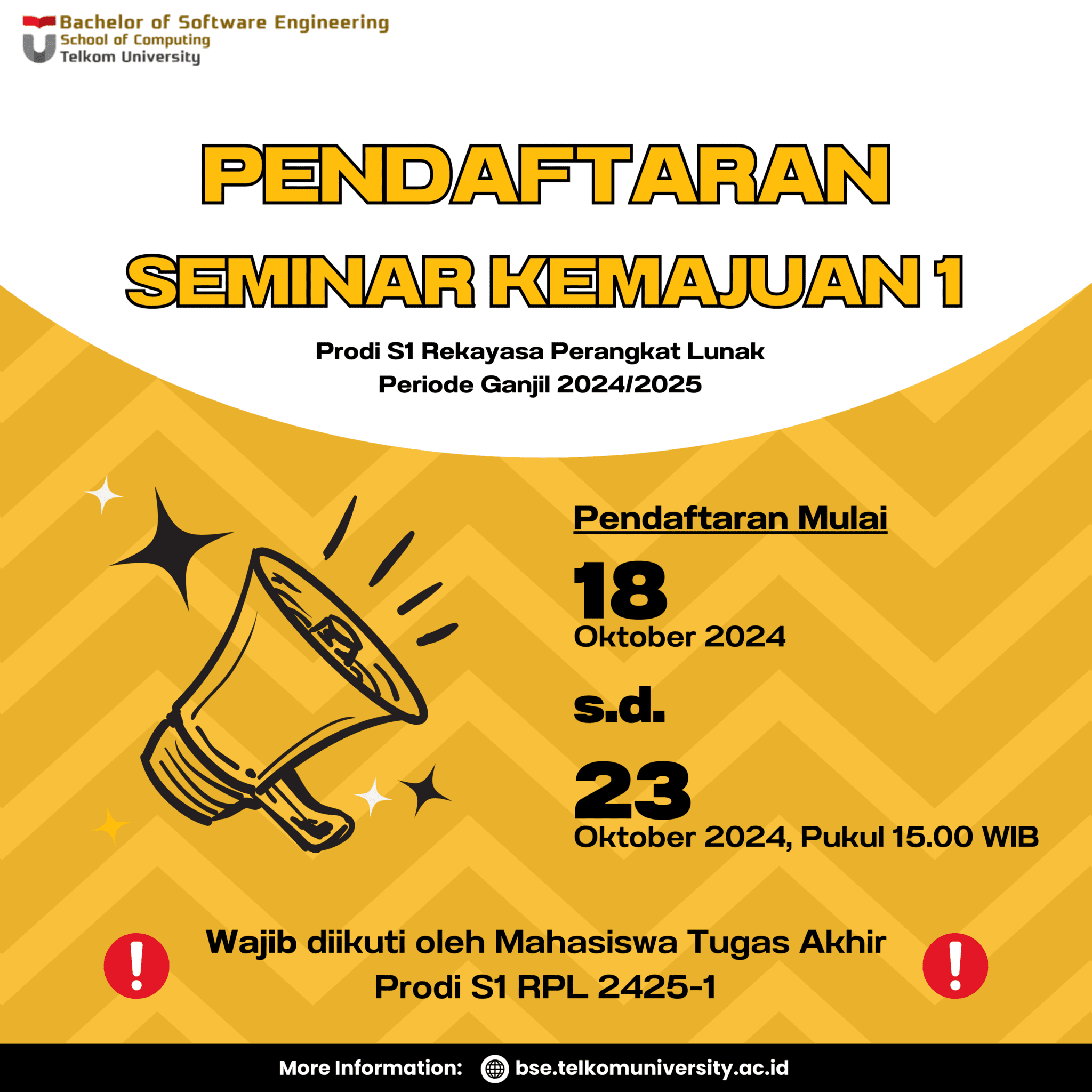 Pendaftaran Seminar Kemajuan 1 Prodi S1 RPL 2425-1