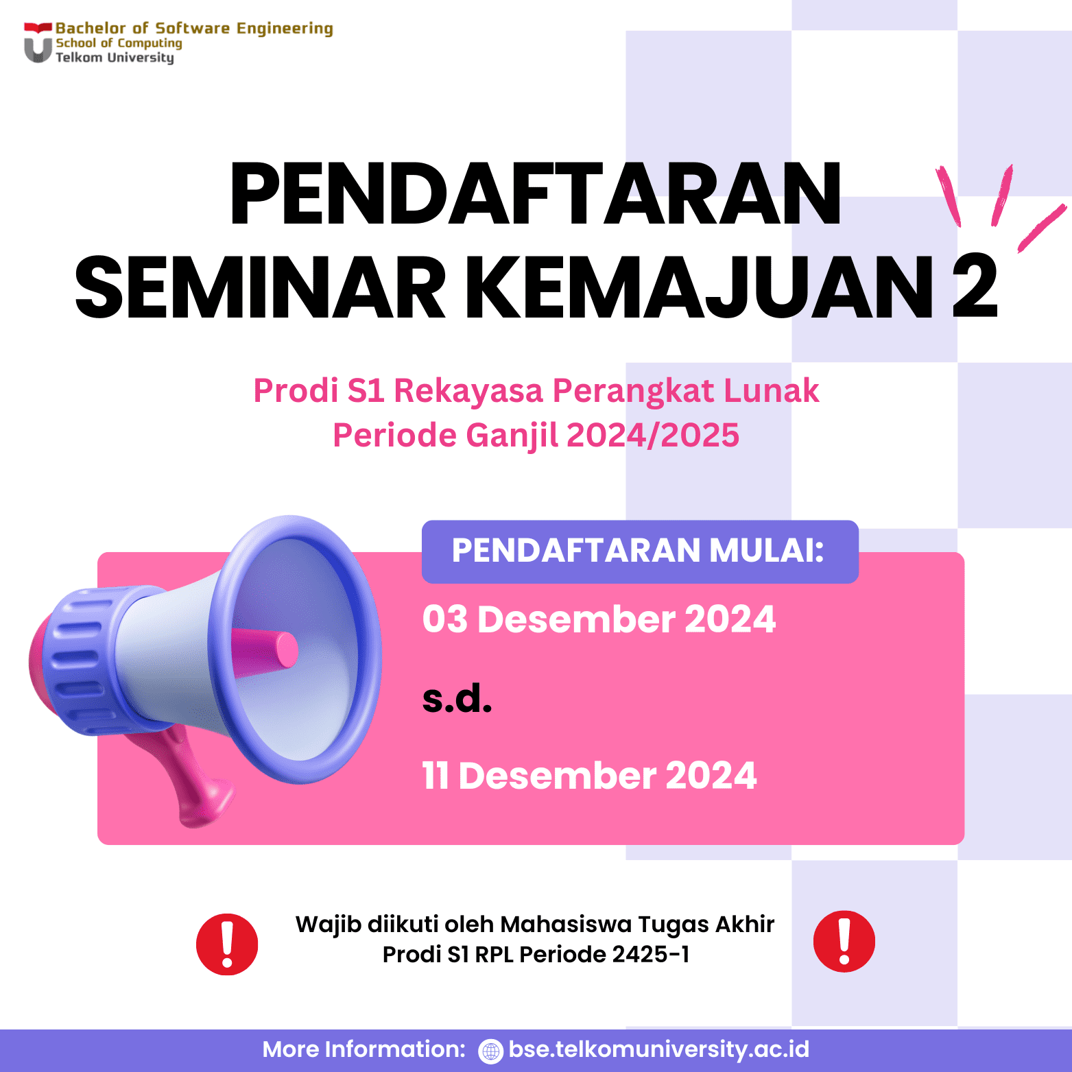 Pendaftaran Seminar Kemajuan 2 Prodi S1 RPL 2425-1