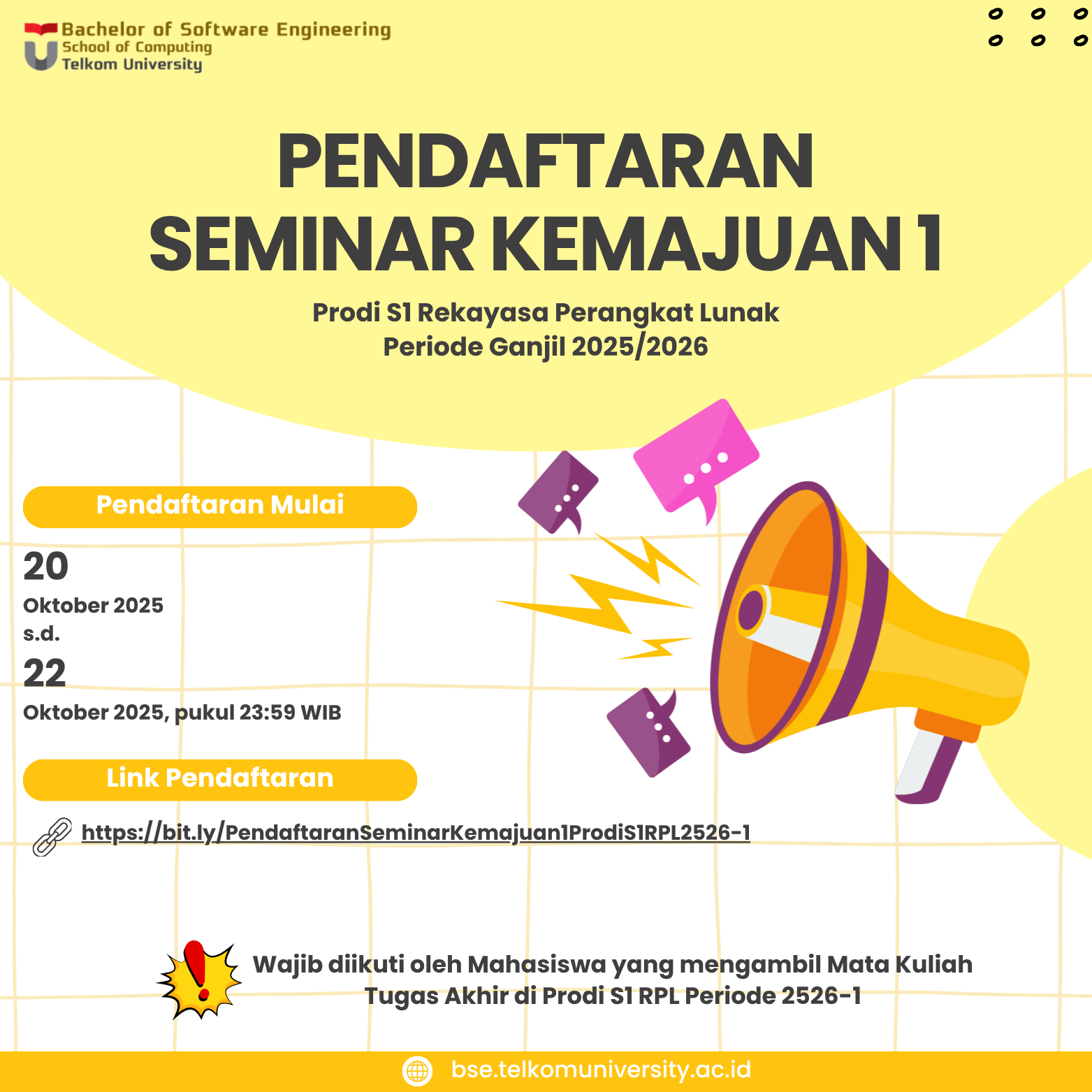 Pendaftaran Seminar Kemajuan 1 Prodi S1 RPL 2526-1