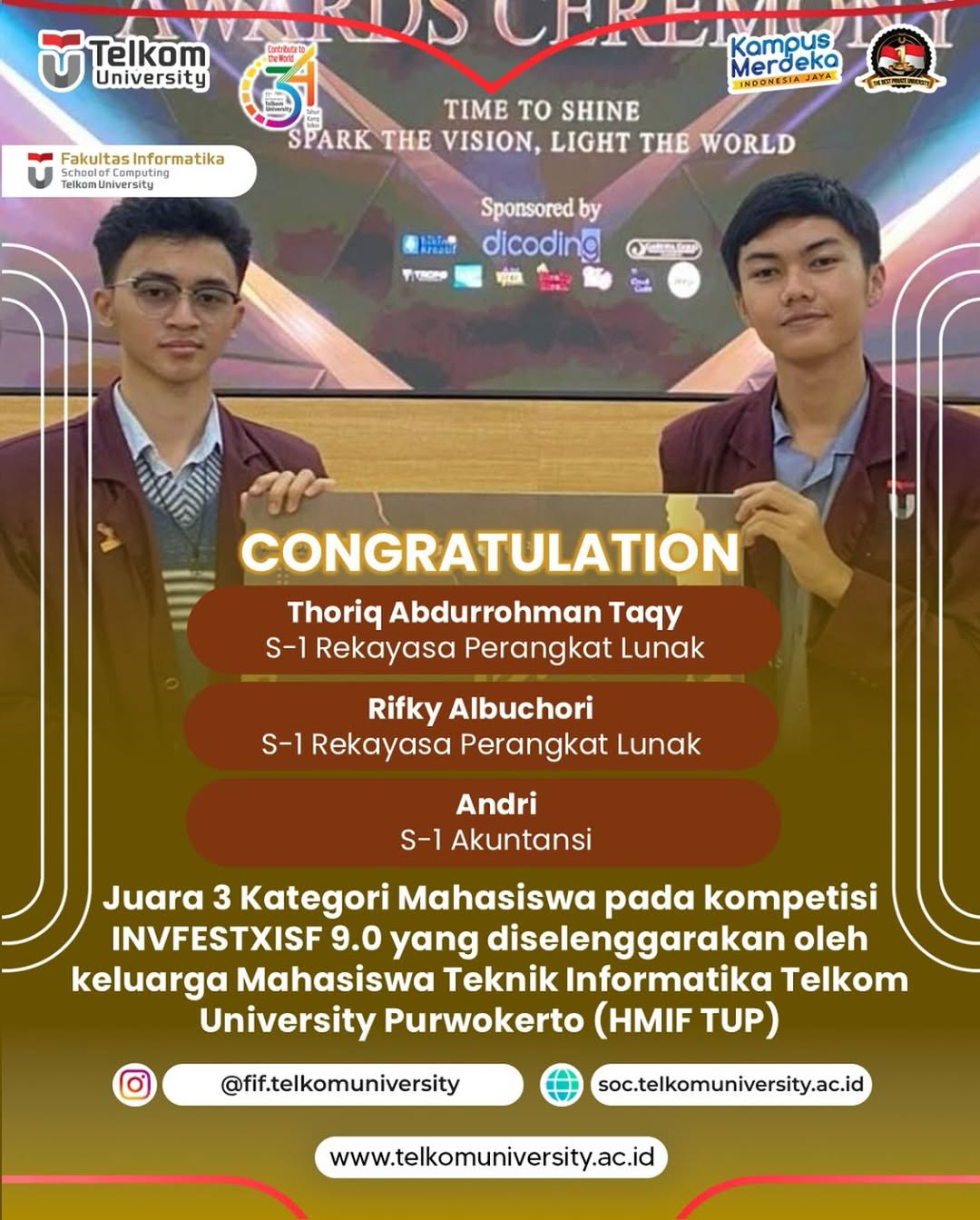 Juara 3 kategori Mahasiswa pada kompetisi INVFESTXISF 9.0