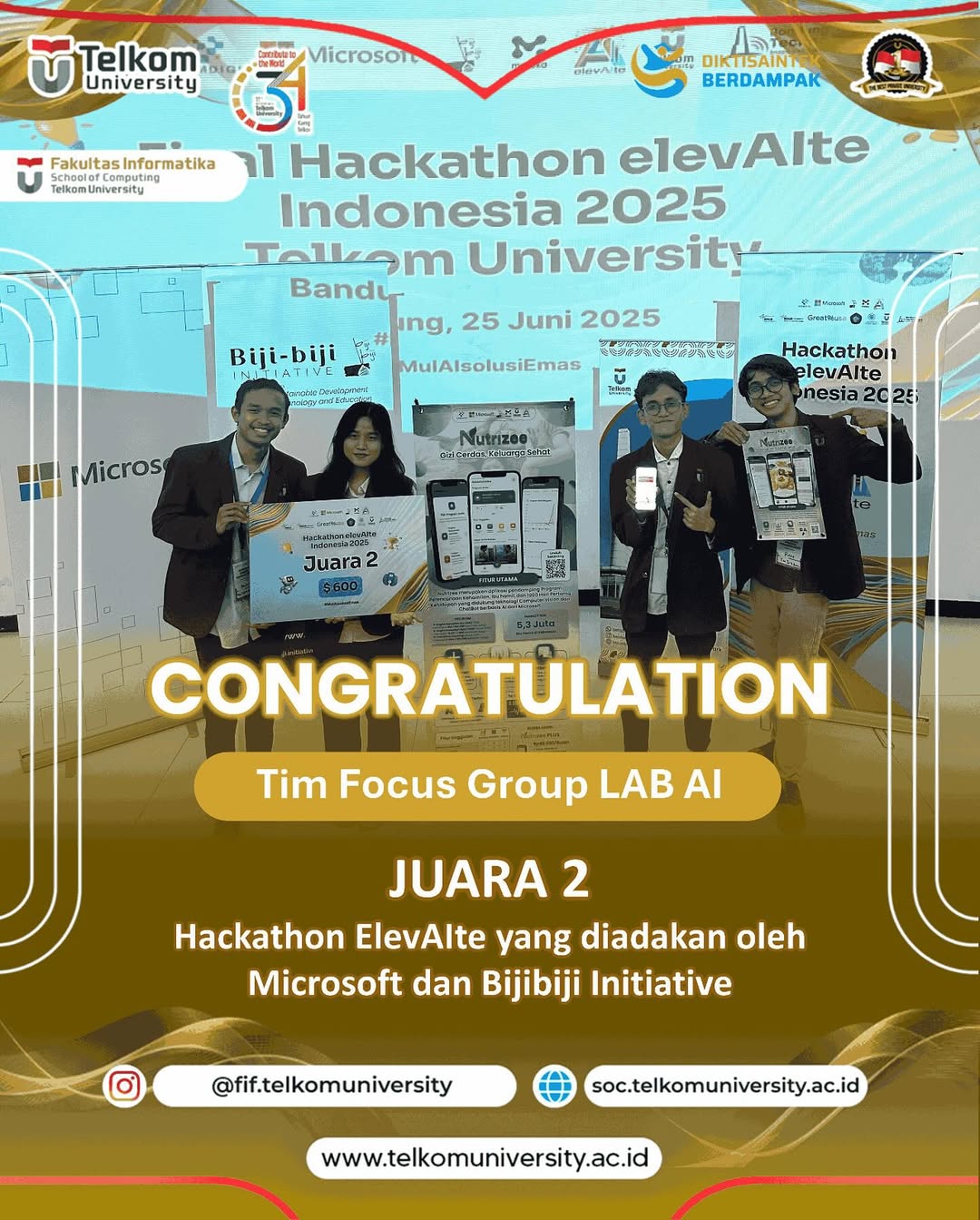 Juara 2 Hackathon ElevAIte yang diadakan oleh Microsoft dan Bijibiji Initiative dengan topik Segmentasi Nutrisi Makanan