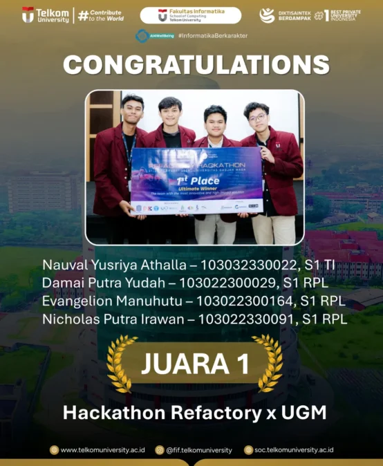 Presatasi Mahasiswa FIF Telkom University Raih Juara 1 di Hackathon Refactory x UGM