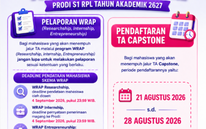 Informasi Pelaporan WRAP (Researchship, Internship, Entrepreneurship) & Pendaftaran TA Capstone Prodi S1 RPL Tahun Akademik 2627