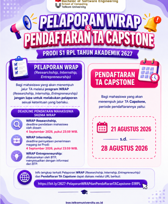 Informasi Pelaporan WRAP (Researchship, Internship, Entrepreneurship) & Pendaftaran TA Capstone Prodi S1 RPL Tahun Akademik 2627